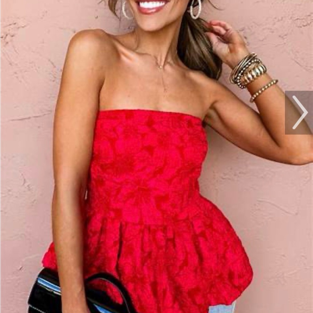 Sugarlips Red Strapless Jacquard Bustier Top